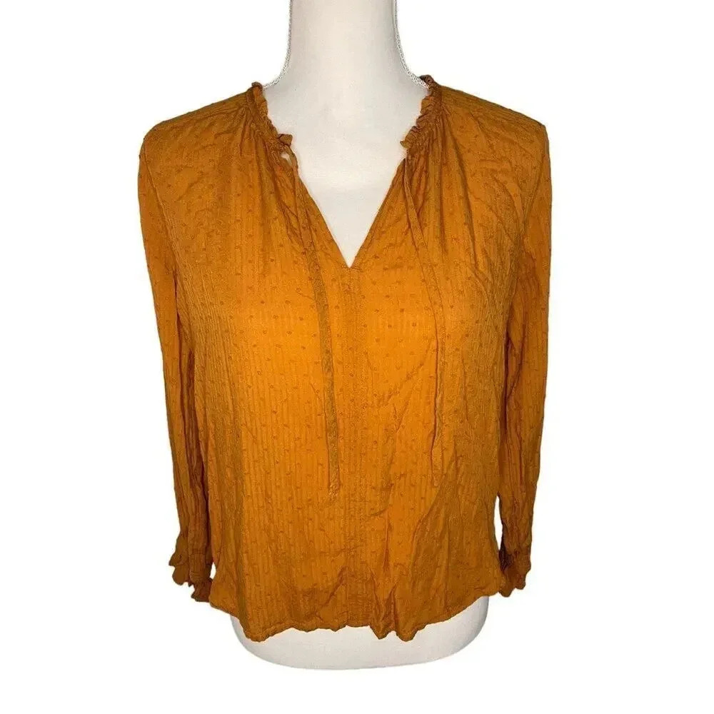 LOFT Petite Small Burnt Orange Keyhole Neckline Blouse